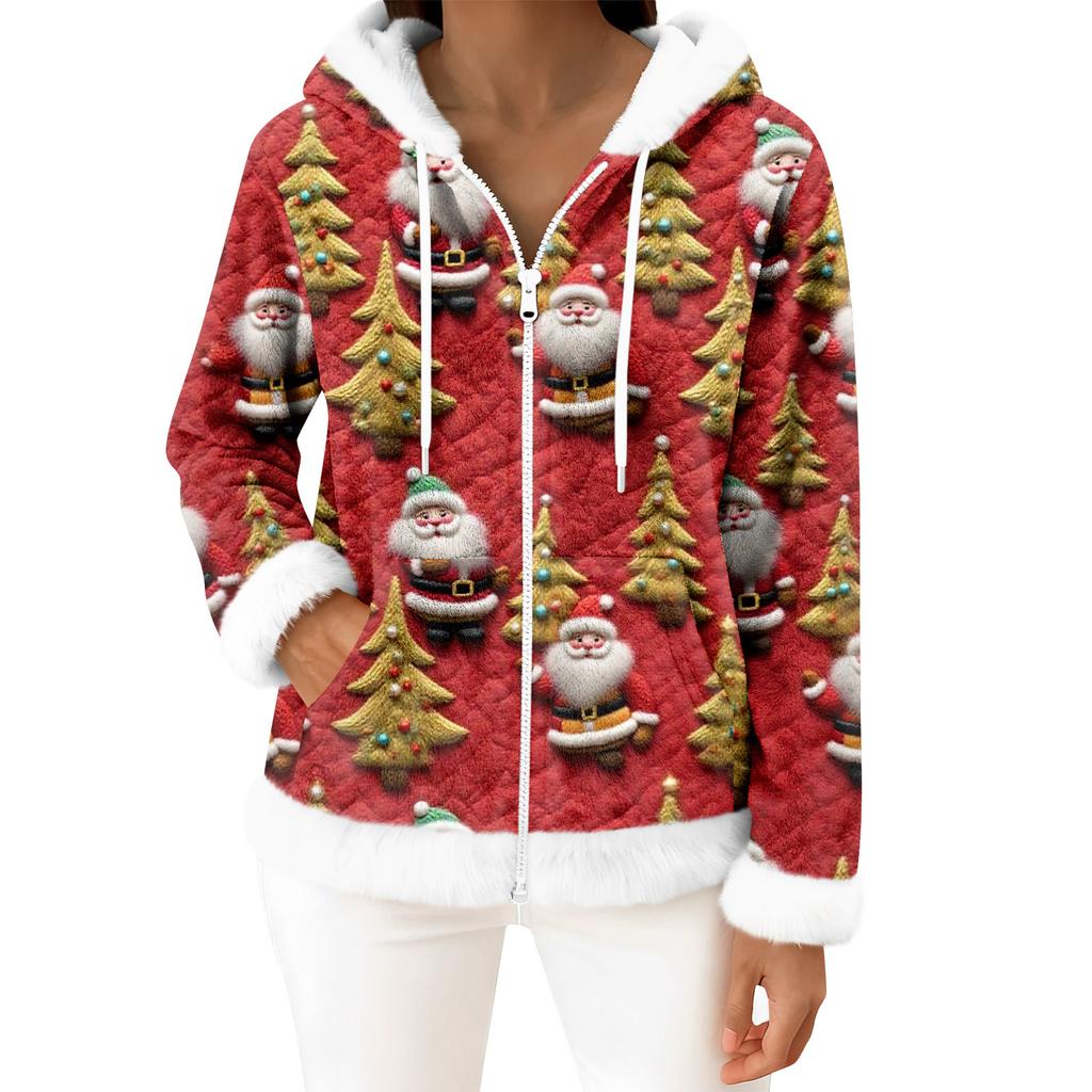 Women's Casual Fashion Long-Sleeved Zip-Up Fleece Hooded Cardigan