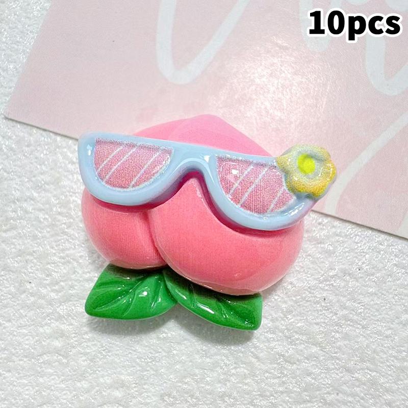 10PCS Resin Kawaii Colorful Cool Glasses Cartoon Strawberry Peach Pineapple Flat Back Stone Scrapbook Figurines DIY Decor Crafts