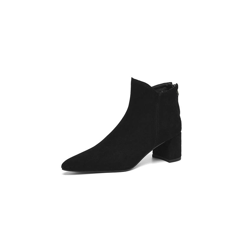 Krazing Pot Cow Suede Nubuck Pointed Toe Thick Heels Chelsea Boots Size 43 Zip Basic Clothing Women Ankle Boots