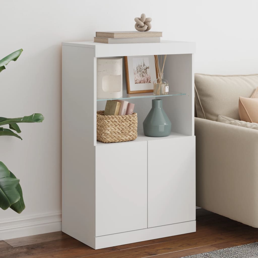 Weißes Sideboard mit LED-Beleuchtung 60,5 x 37 x 100 cm