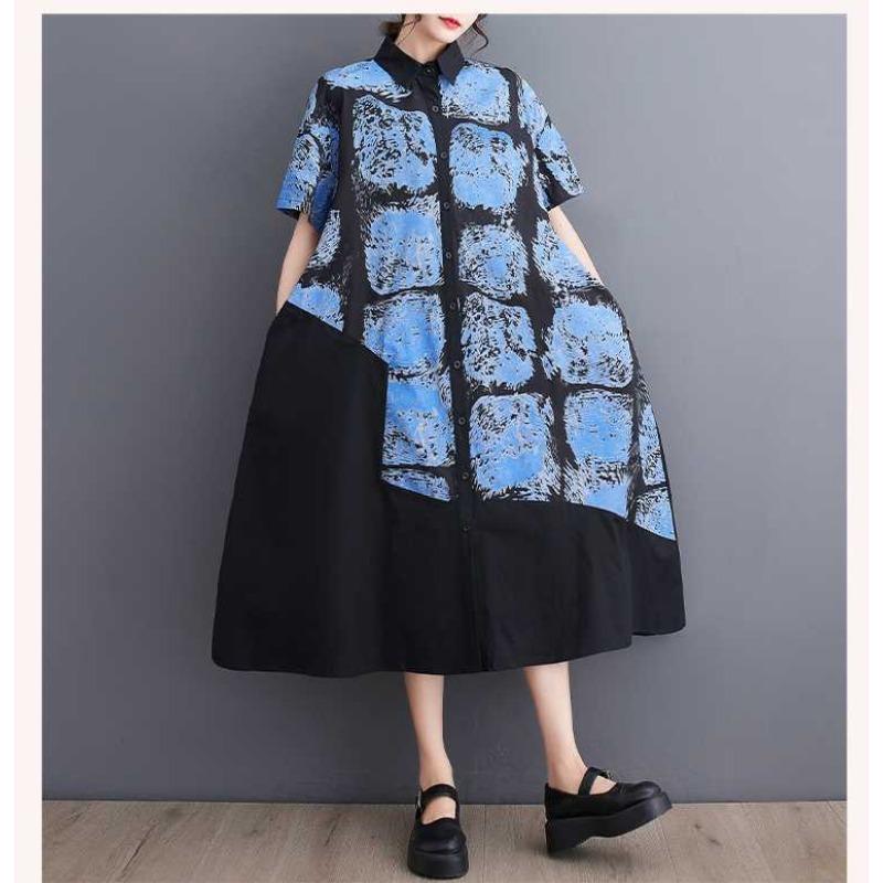 Loose Casual Shirt Skirt Printed Fashionable Dress