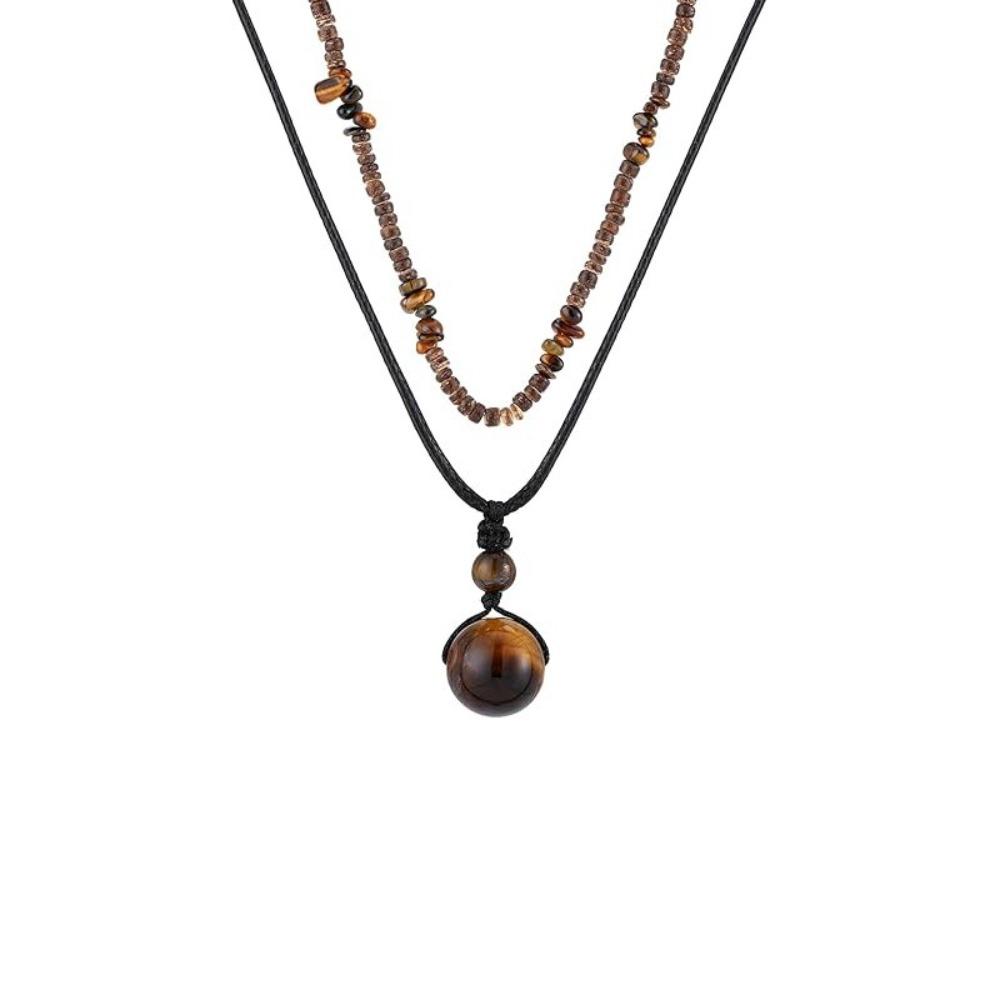 Earthy Colors Layered Beaded Necklace Adjustable Coconut Shell Necklace Wooden Beads Necklace