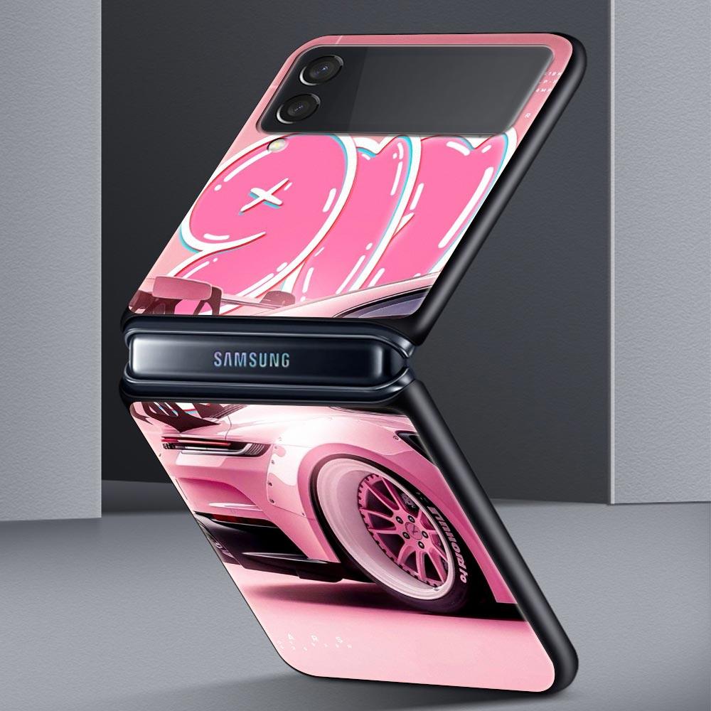 Fashion Pink Car Pattern Hard PC Phone Case For Samsung Galaxy Z Flip 7 6 5 4 Black Cover For Galaxy Z Flip 3 Foldable Shell Bag