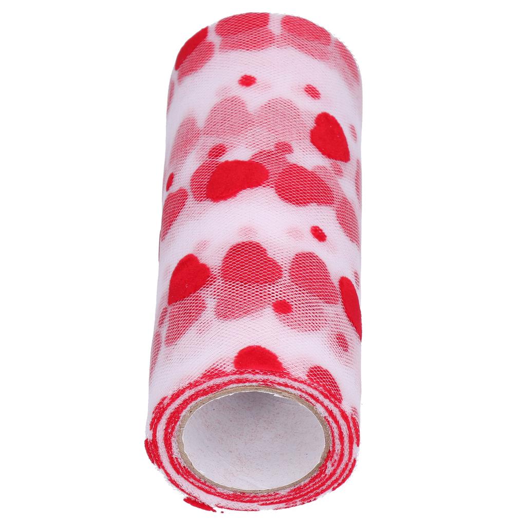 Tulle Rolls 10 Yards Red Heart Shaped Pattern Packaging Ribbon DIY Cutting Romantic Craft