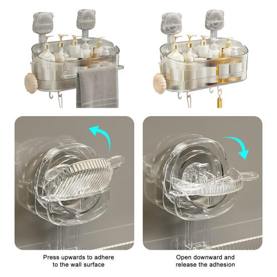 Badrumsförvaringshylla med sugkopp utan borrning Stor kapacitet Stark bärförmåga Organizer med sugkoppar och dräneringshål Avtagbar duschkorg