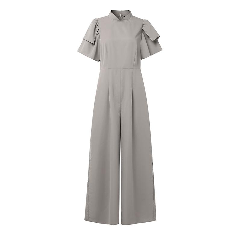 ZANZEA Womens Casual Stand Collar Short Sleeve Wide Leg Long Jumpsuits