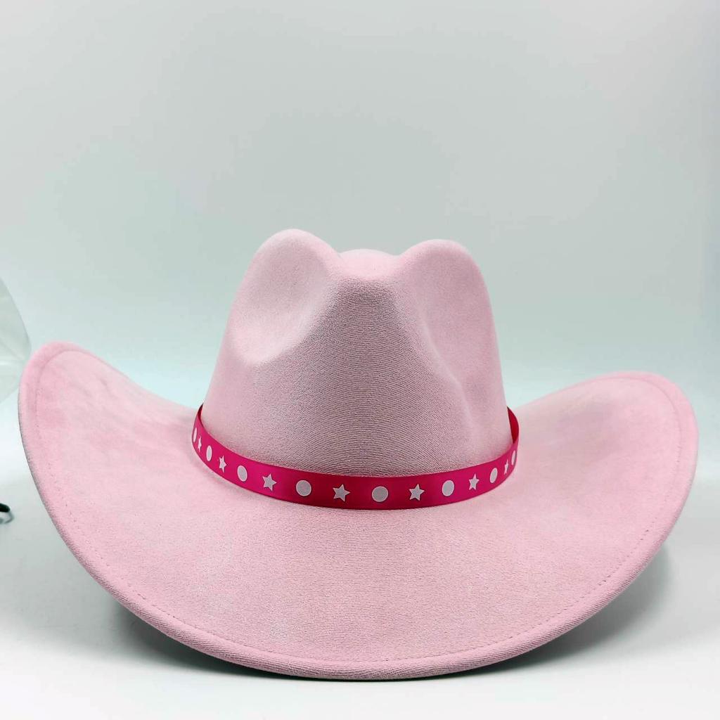 2023 New Vintage Sombrero Hombre Caps pink ribbon Suede hat large brim party fedora pink hat for women men cowboy hat cowgirl