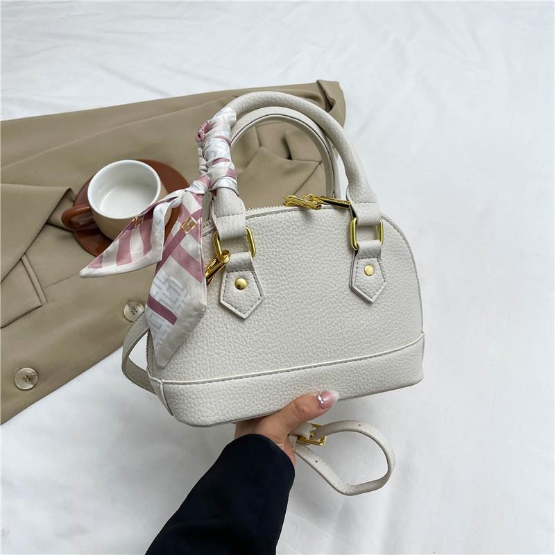 New Fashion Lychee Pattern Silk Scarf Double Pull Shell Bag Portable Shoulder Oblique Span Women's Bag