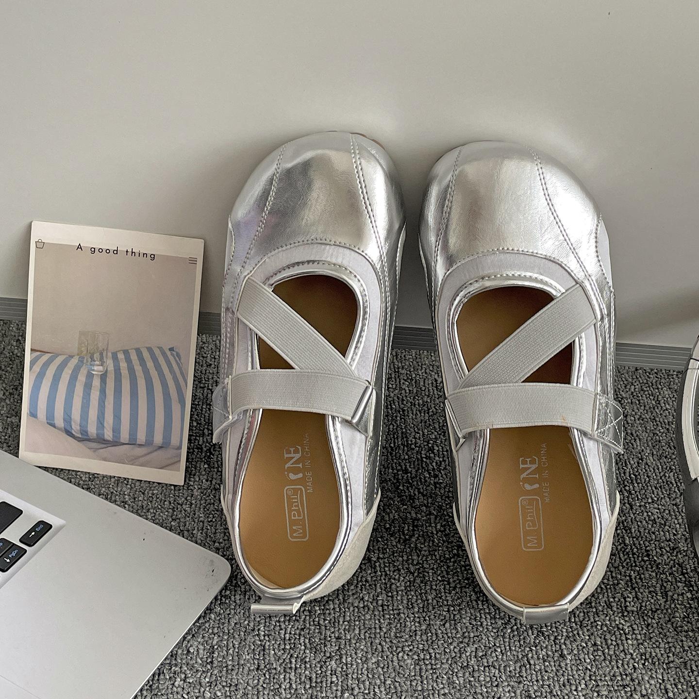 

Туфли-лодочки Queen Fan белые ретро на плоской подошве с мелким вырезом и увеличивающей высоту подошвой, женские, лето 2025, новинка, туфли Мэри Джейн для юбки 40 серебряный