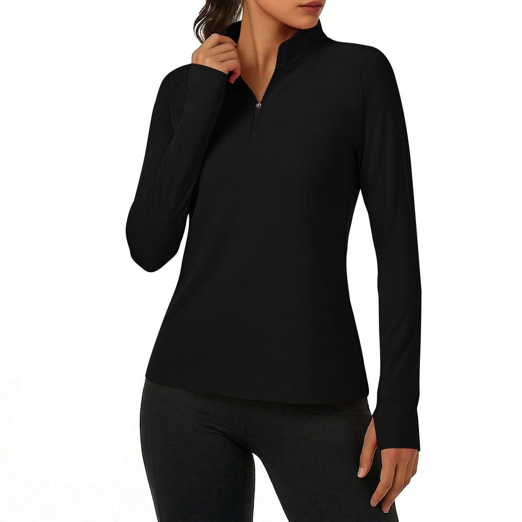 Sudadera Atlética de Manga Larga para Mujer con Cremallera Delantera Ajustada Ropa Deportiva Casual Elástica Ligera Capa Base para Fitness