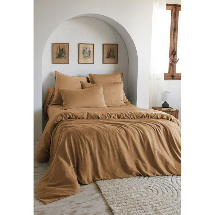 Housse de couette "Lysandre" toutes dimensions "Lyocel" L'effet Papillon - Lysandre Camel - Housse de couette 240 x 220 cm