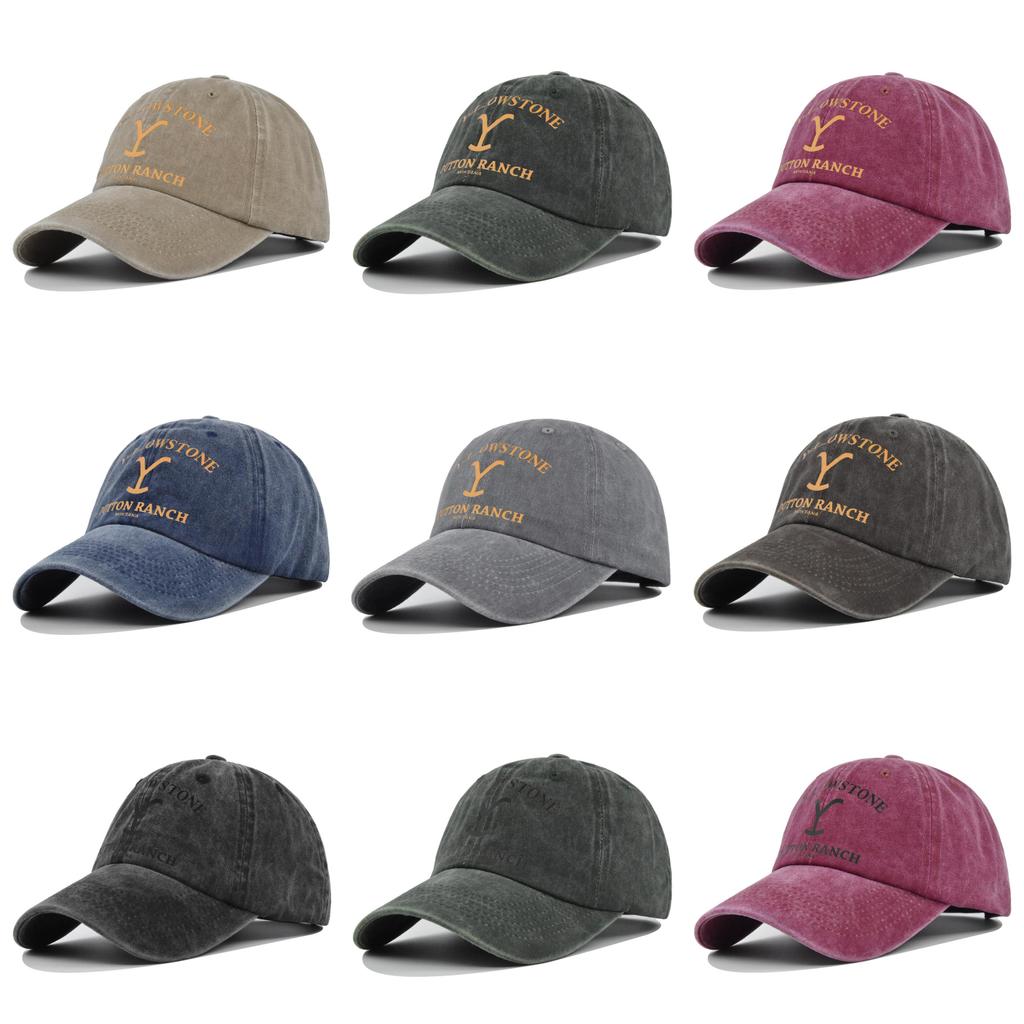 Yellow Stone Letter Embroidery Art Cotton Baseball Cap With Curved Visor For Summer Sun And Shade