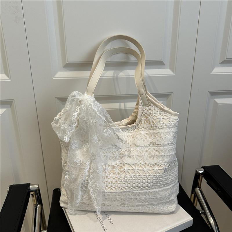 Summer New Leisure Vacation Backpack Fairy Lace Shoulder Bag Large Capacity Tote Bag Hollow Beach Bag
