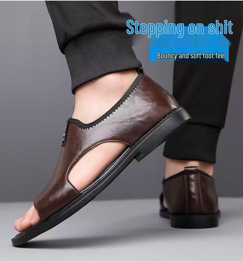 Men's Plus Size 48 Casual Leather Sandals, Summer 2025 Non-Slip Breathable Driving Shoes.
