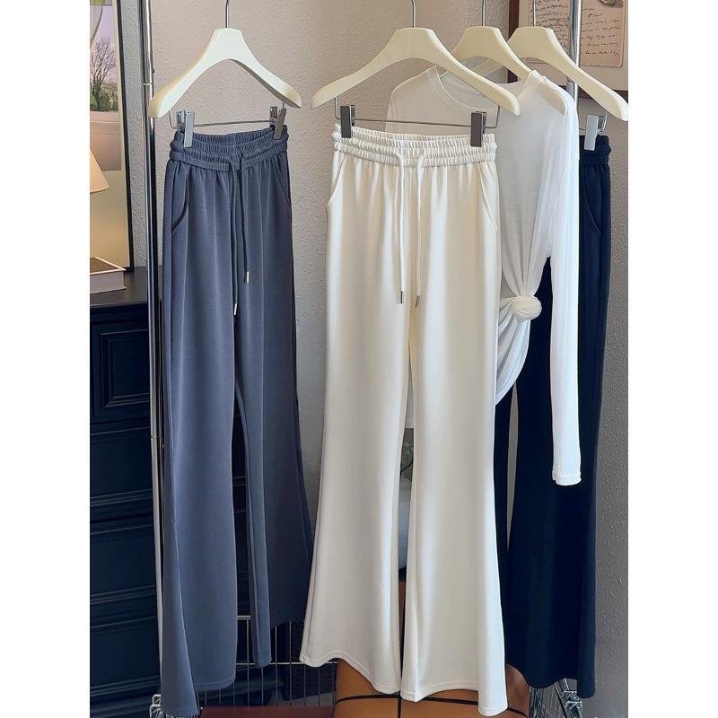 

Gray versatile thin pants women s casual pants spring and summer new drawstring elastic high-waisted trousers L абрикосовый