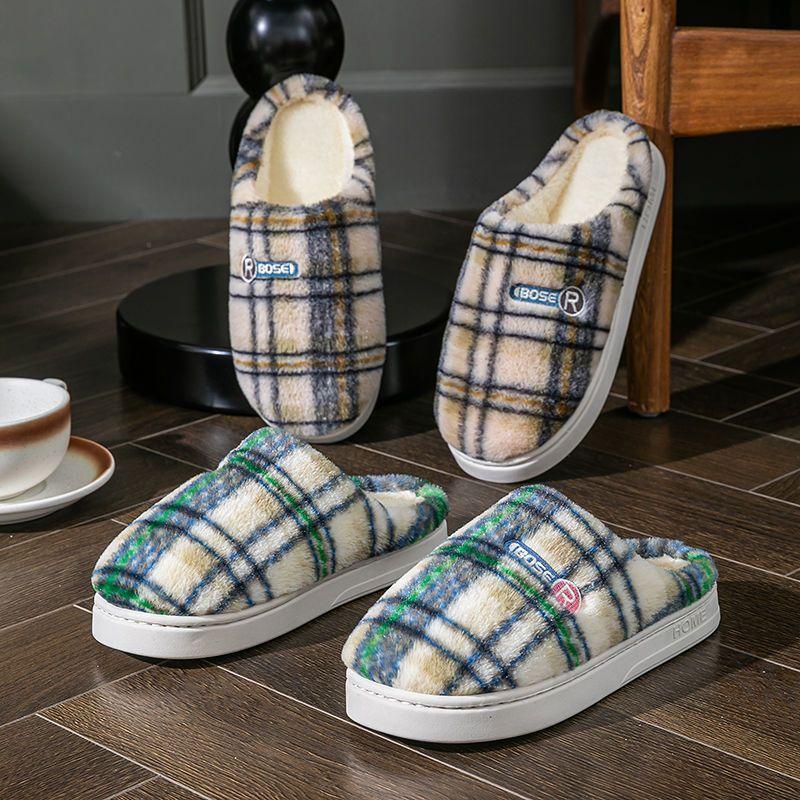 Winter cotton slippers women's plush cute warm home hair drag male couple autumn and winter indoor home non-slip ins