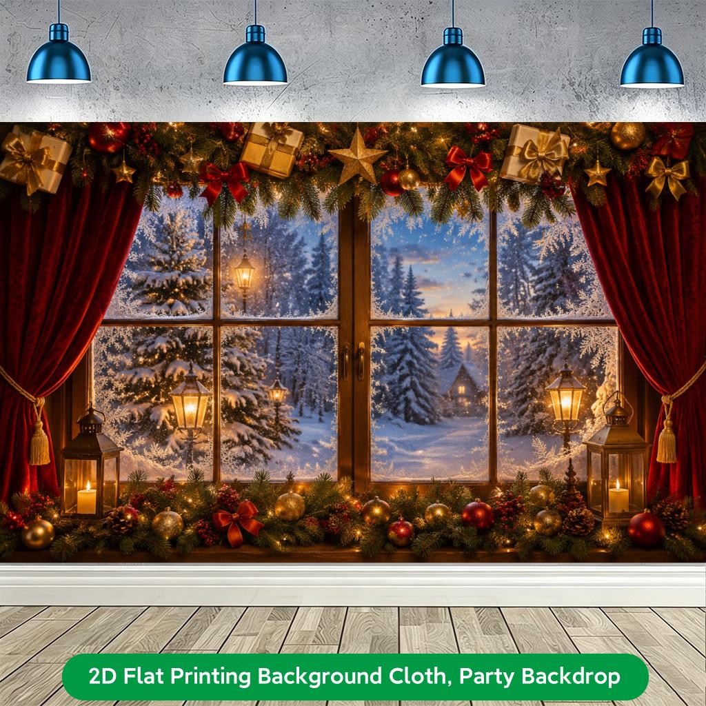 1Pcs Winter Window Snow View Landscape Decoration Background Winter Backdrop Decorations For Photo Studio Photo Booth Party