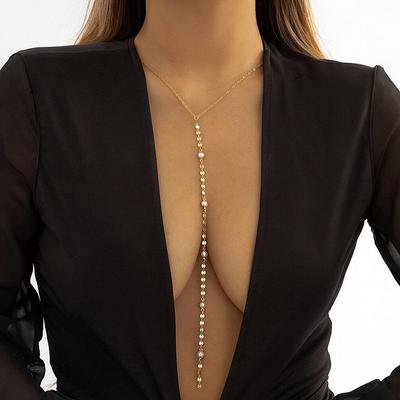 Fashion Long Fringed Gothic Jewelry Necklace Women's Simple Pearl Sequined Necklace