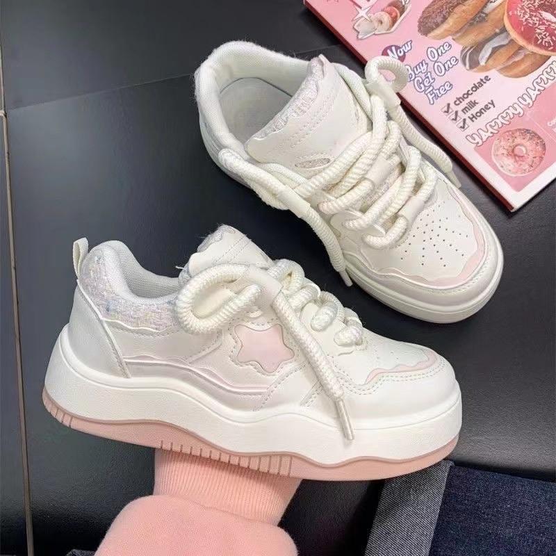 Women's Shoes Platform White Shoes 2025 Spring and Autumn New Versatile Small Fragrant Casual Board Shoes Original Star Casual Shoes Women