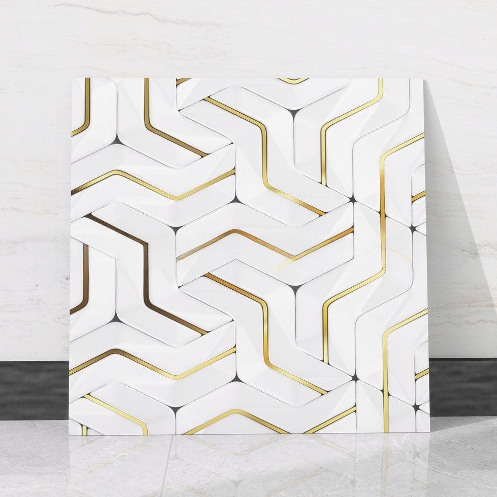 Black Gold Geometric Marble Pattern Self-Adhesive Wallpaper Tile Sticker for Bathroom Living Room Luxury Decor