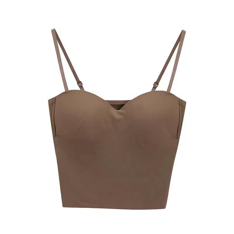 Ice silk suspender, chest pad, integrated vest, women's inner cover base, summer thin one-word shoulder beauty back tube top, outer wear