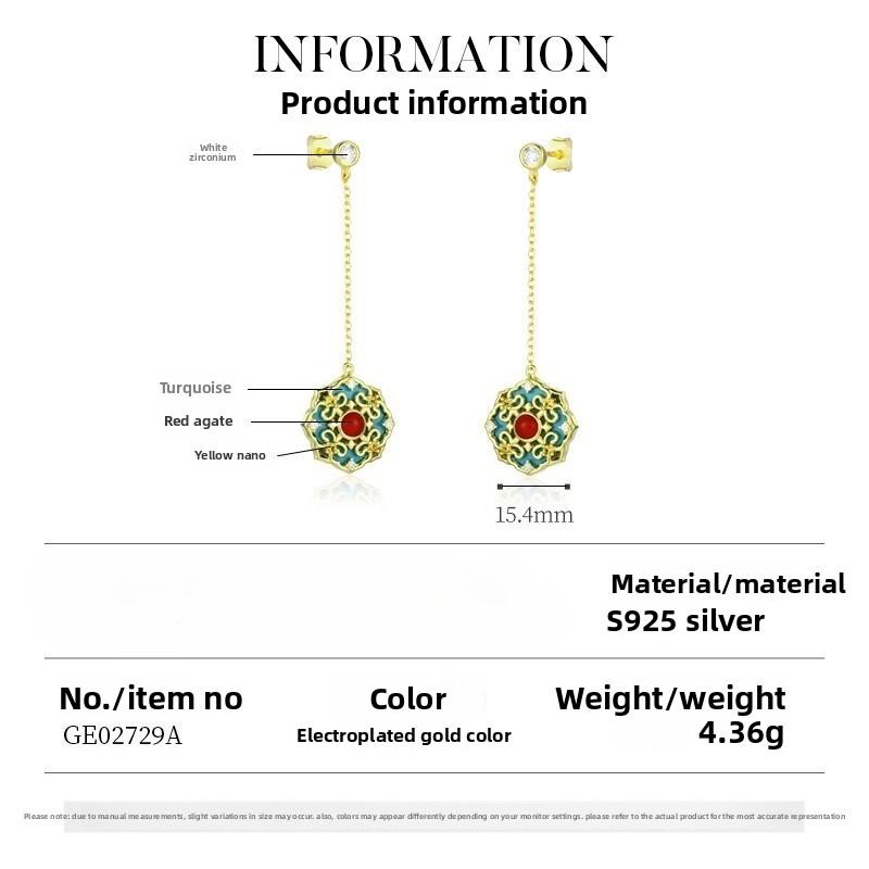 Jewelry Valentine's Day earrings, temperament 925 exquisite original design Dunhuang caisson pattern medieval earrings