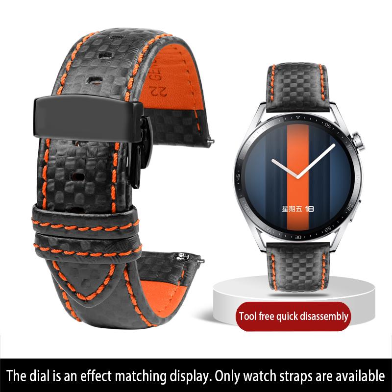 Calfskin strap Bracelet Carbonfiber Grain Watchband 18mm 20mm Red Orange Stitching Watch Band 21mm 22mm 23mm 24mm Watch Strap