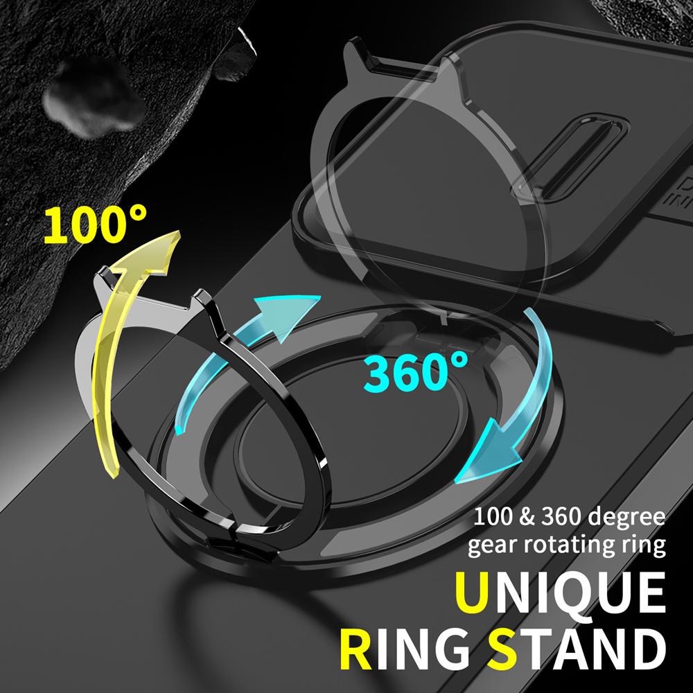 KEYSION 360° Ring Stand Phone Case for Redmi 15C 171 173mm Slide Camera Protection Magnetic Shockproof Cover for Xiaomi POCO C85