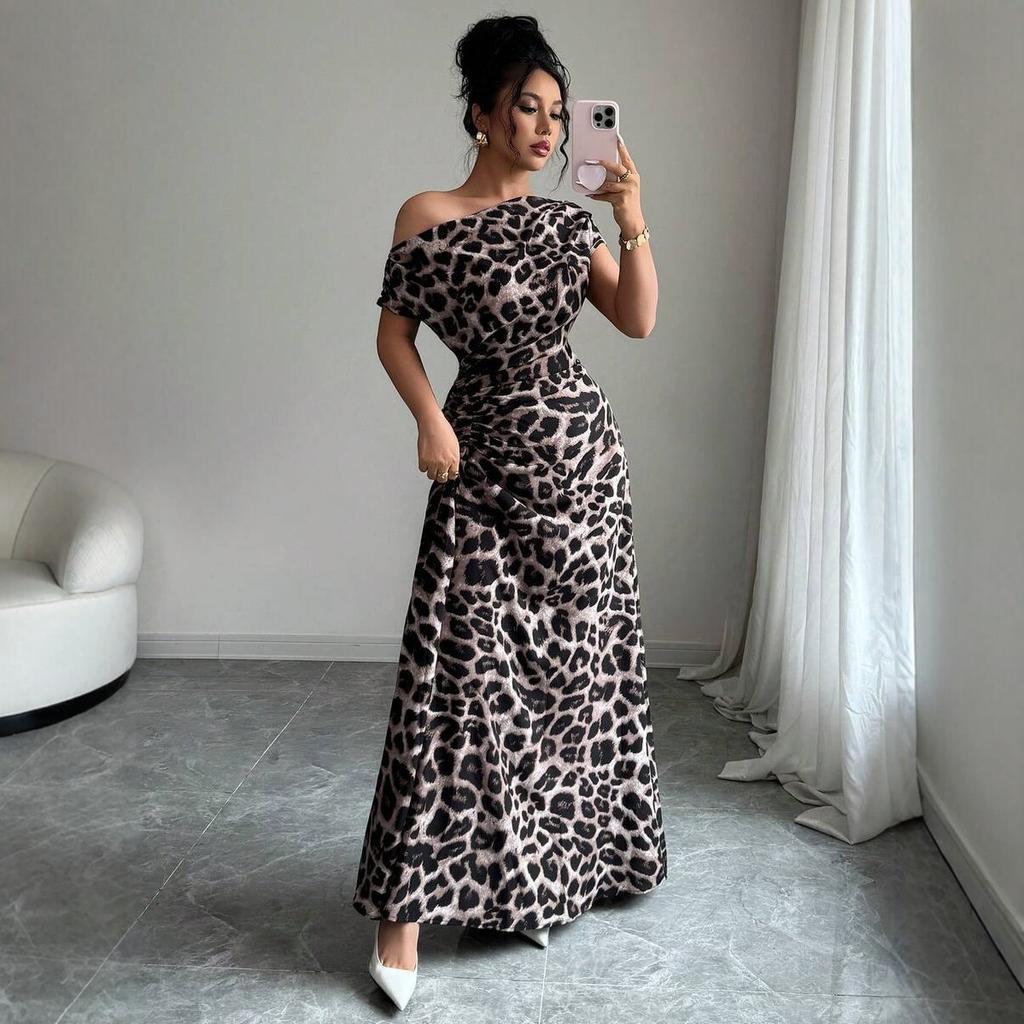 New European and American Style Printing Slim Dress Summer Temperament Pleated Dress Women's Fashion Thin Hip Skirt
