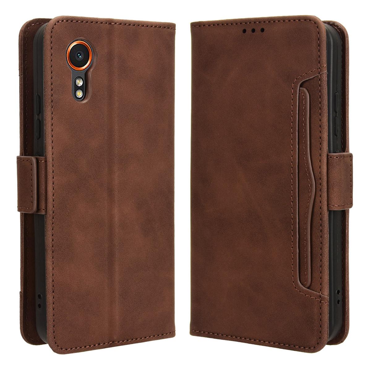 

For Samsung Galaxy Xcover7 Case Wallet Leather Phone Cover with Multiple Card Slots Brown