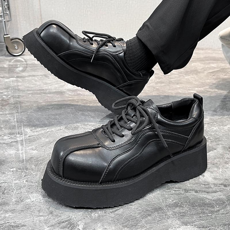 men fashion wedding party dress genuine leather shoes lace-up oxfords shoe  designer platform sneakers black trend footwear