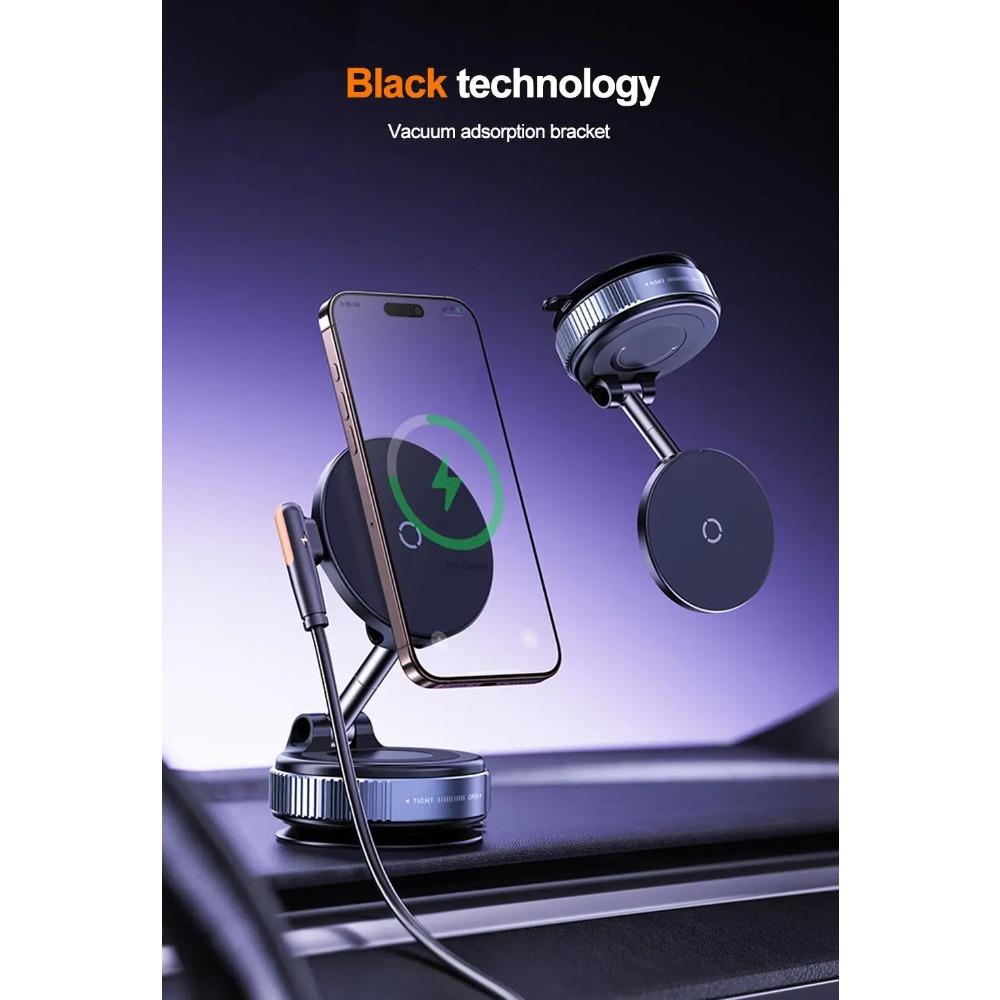 15W Wireless Charging Magnetic Vacuum Car Phone Holder Foldable Design 360 Degree Rotation For Car Desk Bathroom Phone Holder