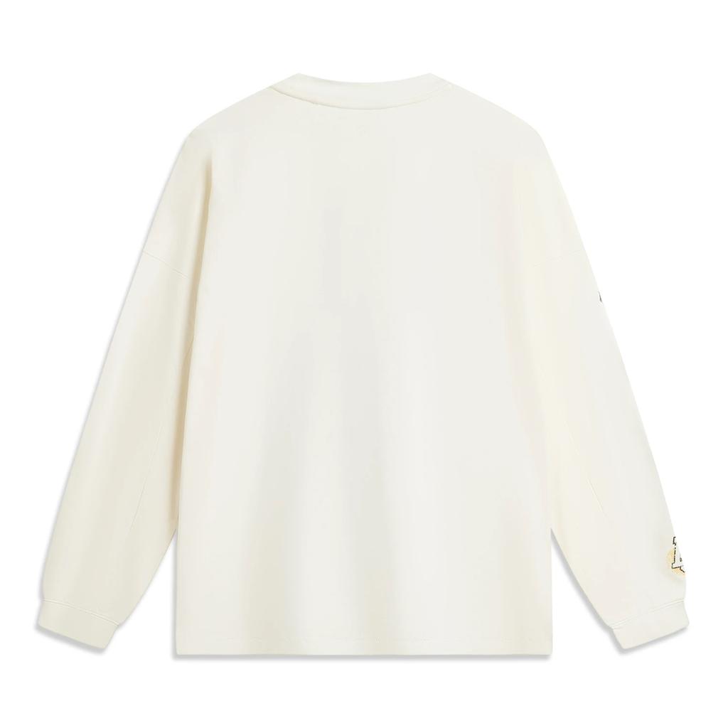 Li Ning Badfive Letter Round Neck Breathable Versatile Loose Long Sleeve T-Shirt Men Tops Off-White AHSV007-5