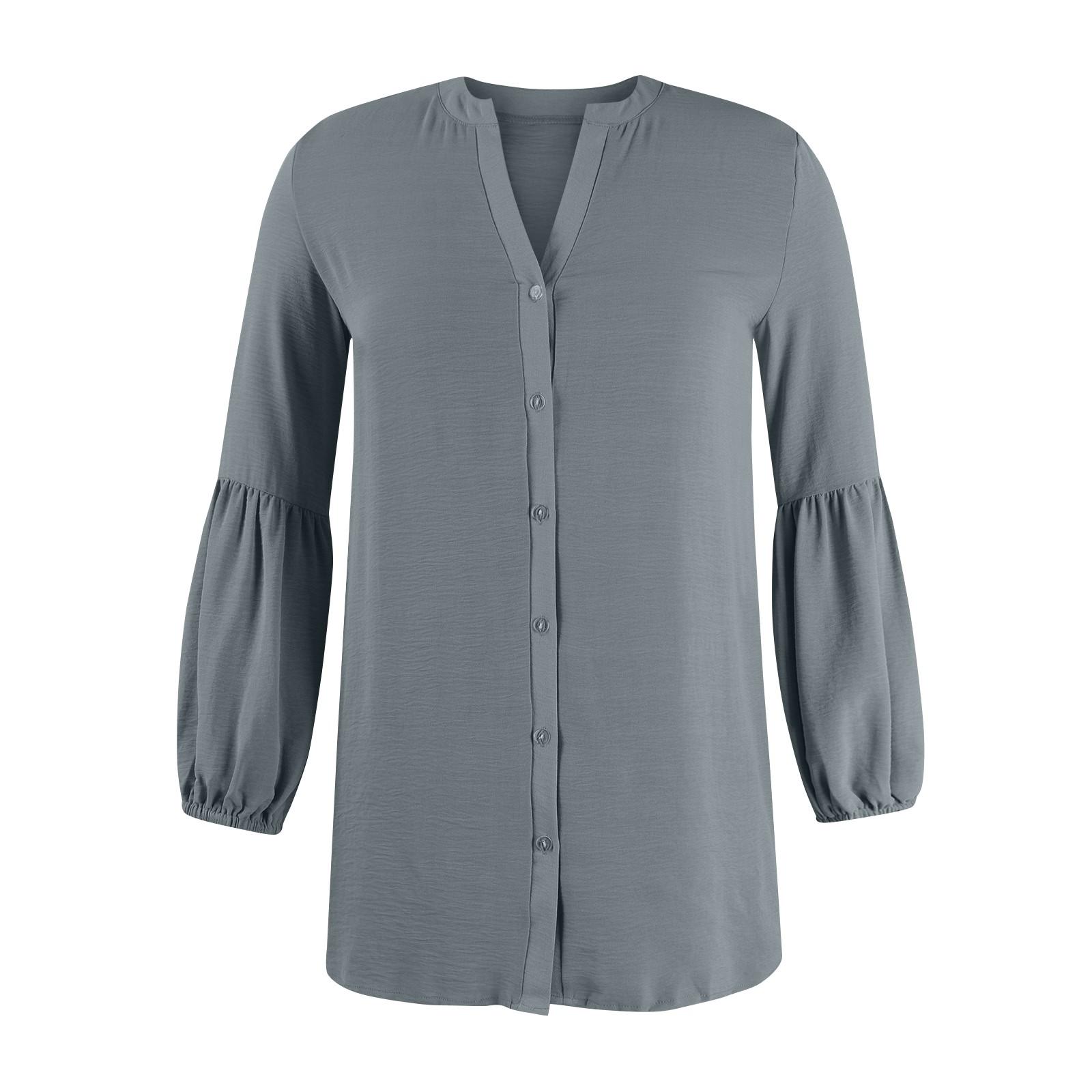 Женская однотонная повседневная свободная футболка-кардиган с длинными рукавами — фото 4