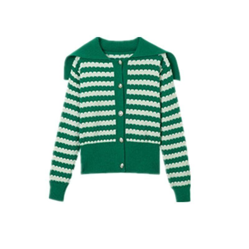 Spring and Autumn Sweater 2022 Cardigan Versatile Sweater Coat Women Stripe  Knitted Cardigan Women