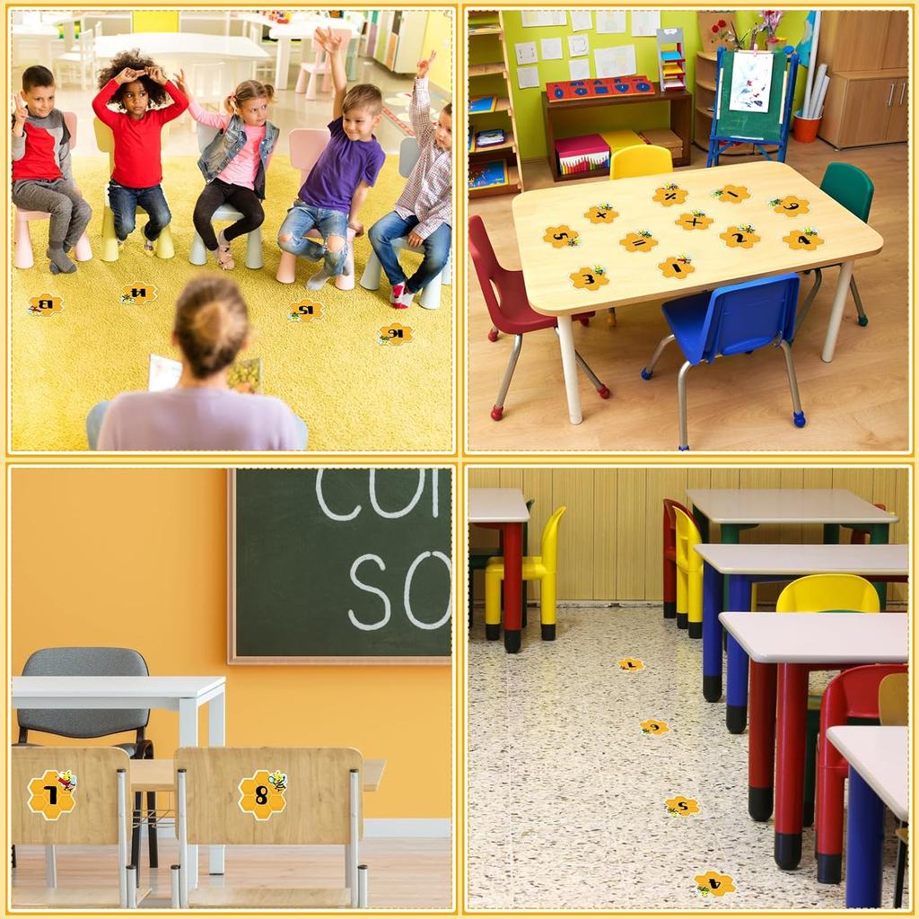 FLYAB Line up Spots for Classroom Floor Stickers - 48Pcs Bee Number Stickers Floor Numbers for Classroom Lining up for Back to School Kindergarten