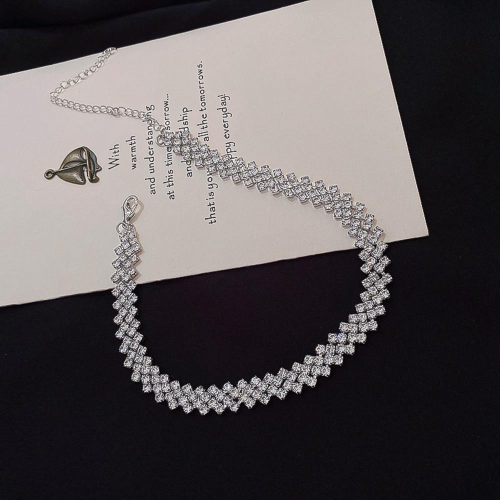 Party Gifts Shiny Women Geometric Zinc Zinc Alloy Crystal Necklaces Clavicle Chain Full Rhinestone Choker