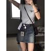 Pear-Shaped Retro Blue Denim High-Waist A-Line Mini Skirt for Women - Plus Size Available