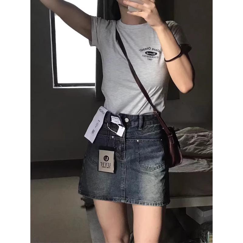 Pear-Shaped Retro Blue Denim High-Waist A-Line Mini Skirt for Women - Plus Size Available