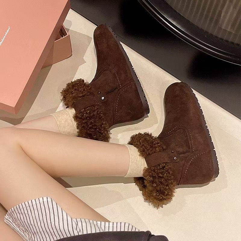 Winter new matte new ugly big head snow boots velvet warm lamb wool Birkencotton boots
