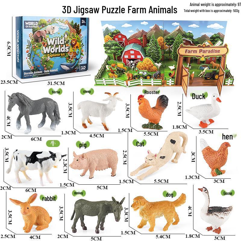 Animal Model Ranch Set: Chicken, Dog, Cow, Sheep, Horse Miniature Toy Scene