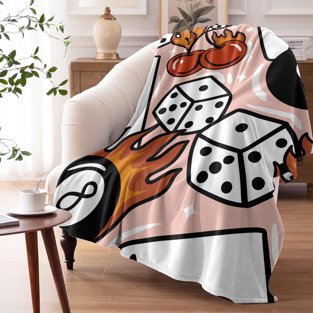 Dice Black BALL Poker Throw Soft Flannel Throw Summer Blanket Lightweight Cozy Nap Blanket For Sofa Bed Travel