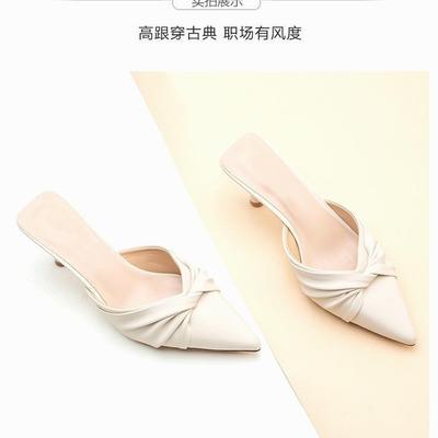 Soft Leather Summer Pointed Stiletto High Heels Women's Slippers 2025 New Fashion Versatile and Comfortable Outer Wear Bag Head Drag