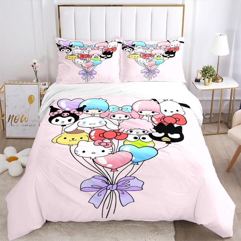 3pcs Sanrio Characters Balloon Design Print Cover Set Ultra Soft, Breathable, and Comfortable Bedding with Stylish Design for Bedroom and Guest R