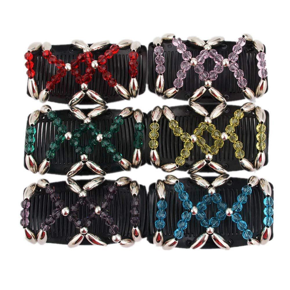 Large Handmade Beaded Elastic Magic Hair Comb with Flower Headpiece - Versatile Double Row Insert for Styling and Bun Making