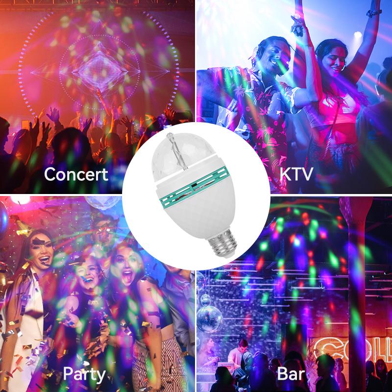 LED Disco Žárovka Automatická Plnobarevná Rotující scéna Taneční světlo Barevná lampa Párty Blikající Světla na pódiu