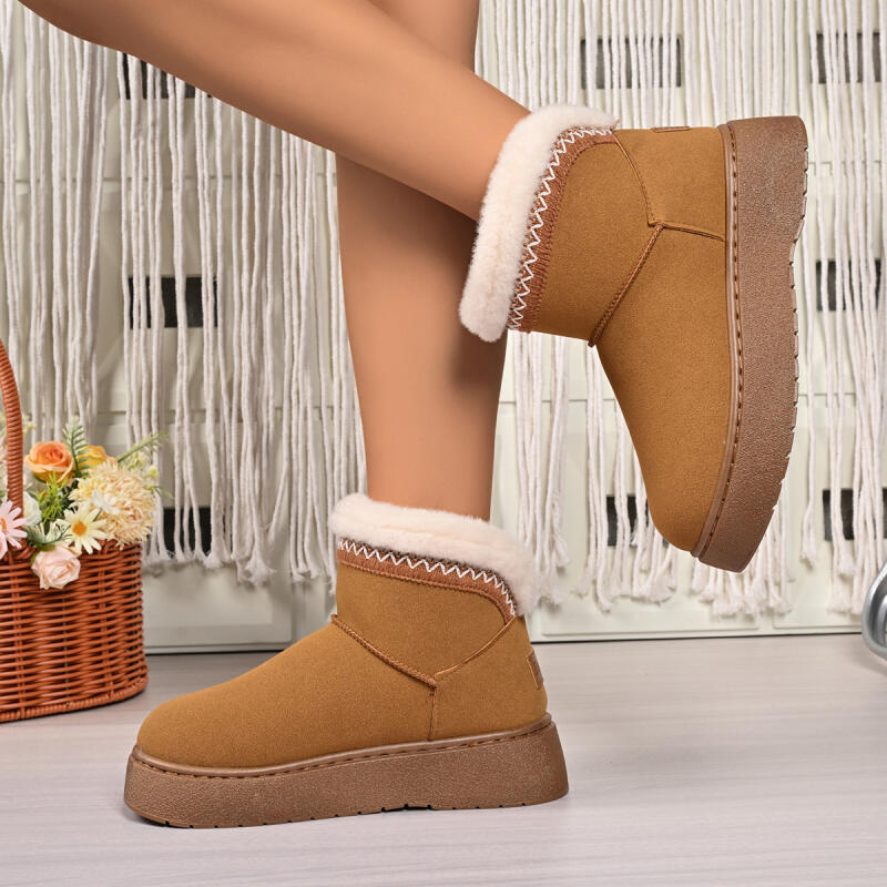 Fashion Casual Embroidery Furry Snow Boots Women 2025 Winter Soft Thick Bottom Fluffy Fur Ankle Boots Warm Plush Slip On Shoes for Woman