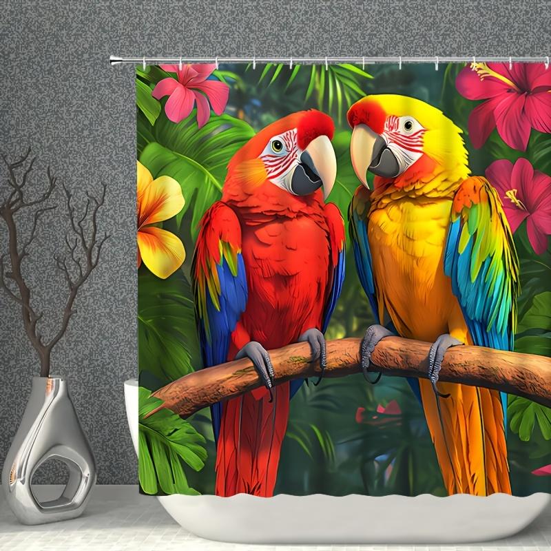 Vibrant Tropical Parrots Waterproof Shower Curtain - Colorful Jungle Design, High-Quality Fabric, Durable and Stylish Decor