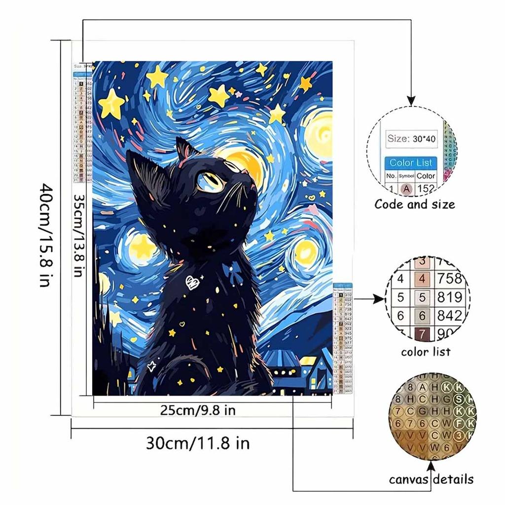 Diamant Malerei Set DIY 5D Vollbohrer Schwarze Katze Sternenhimmel Bastelbedarf für Heimwanddekoration