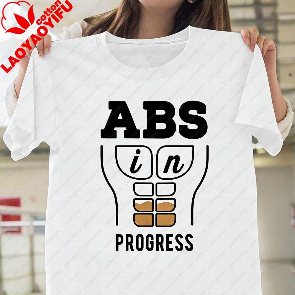 Summer Workout Funny Abs Progress Loading Unisex T Shirt Fitness Gym Humor Graphic Art Tee Unisex Casual Cotton Short Sleeve Top S